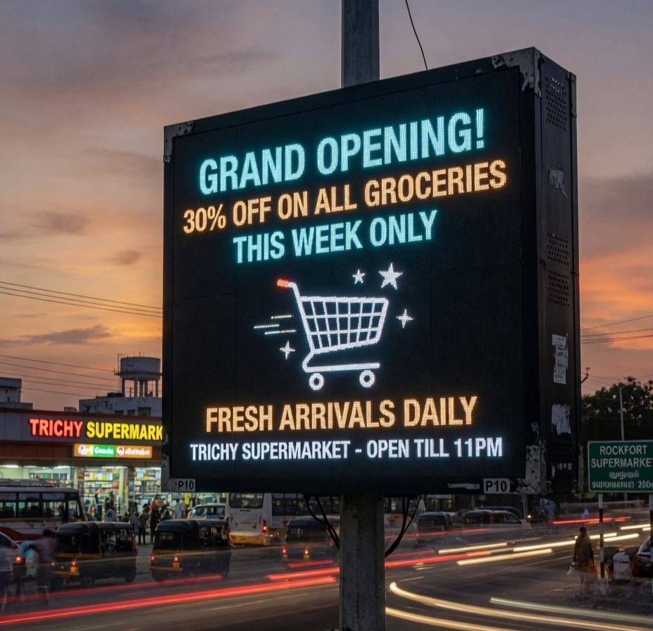 LED Running Display Square Hoarding Trichy Tamil Nadu — BRS SIIGNS