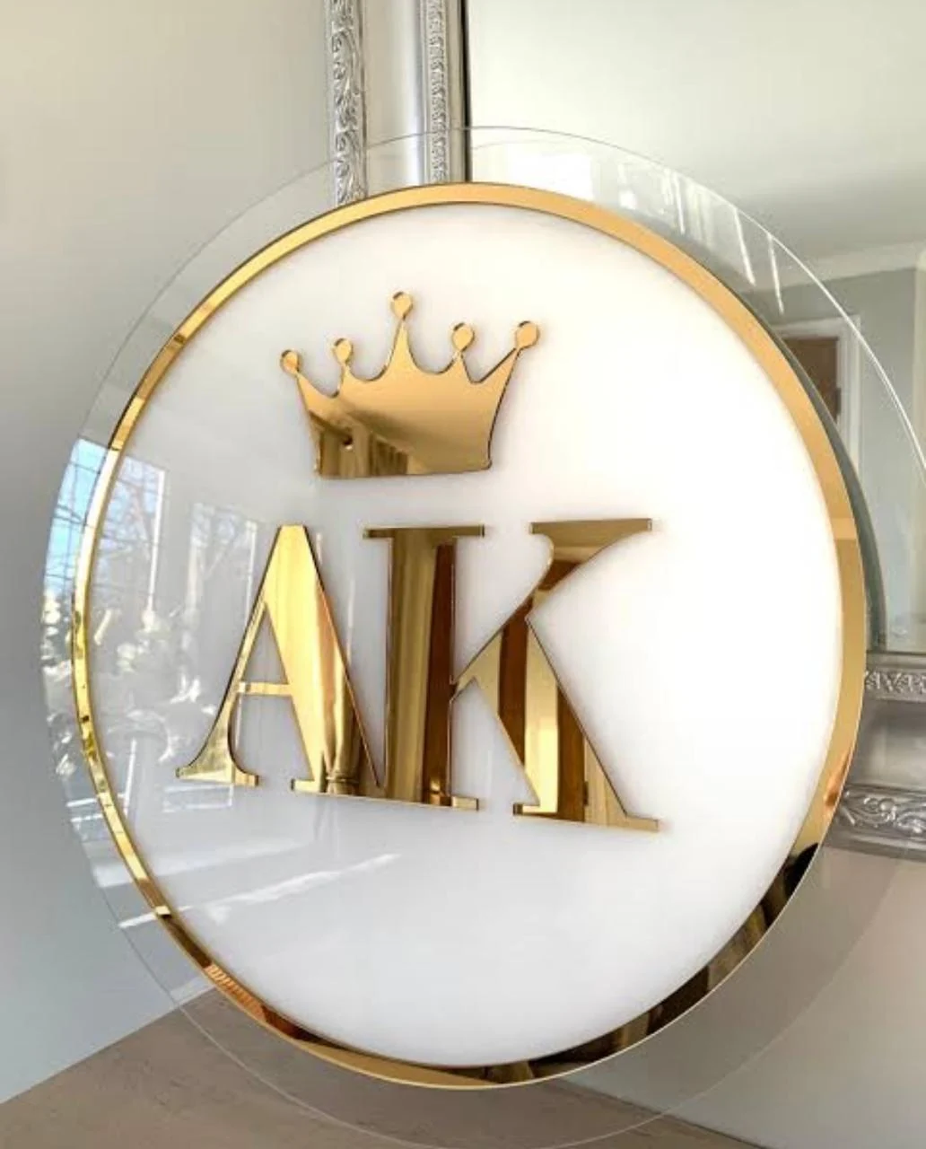Premium 3D titanium gold logo sign with acrylic lighting