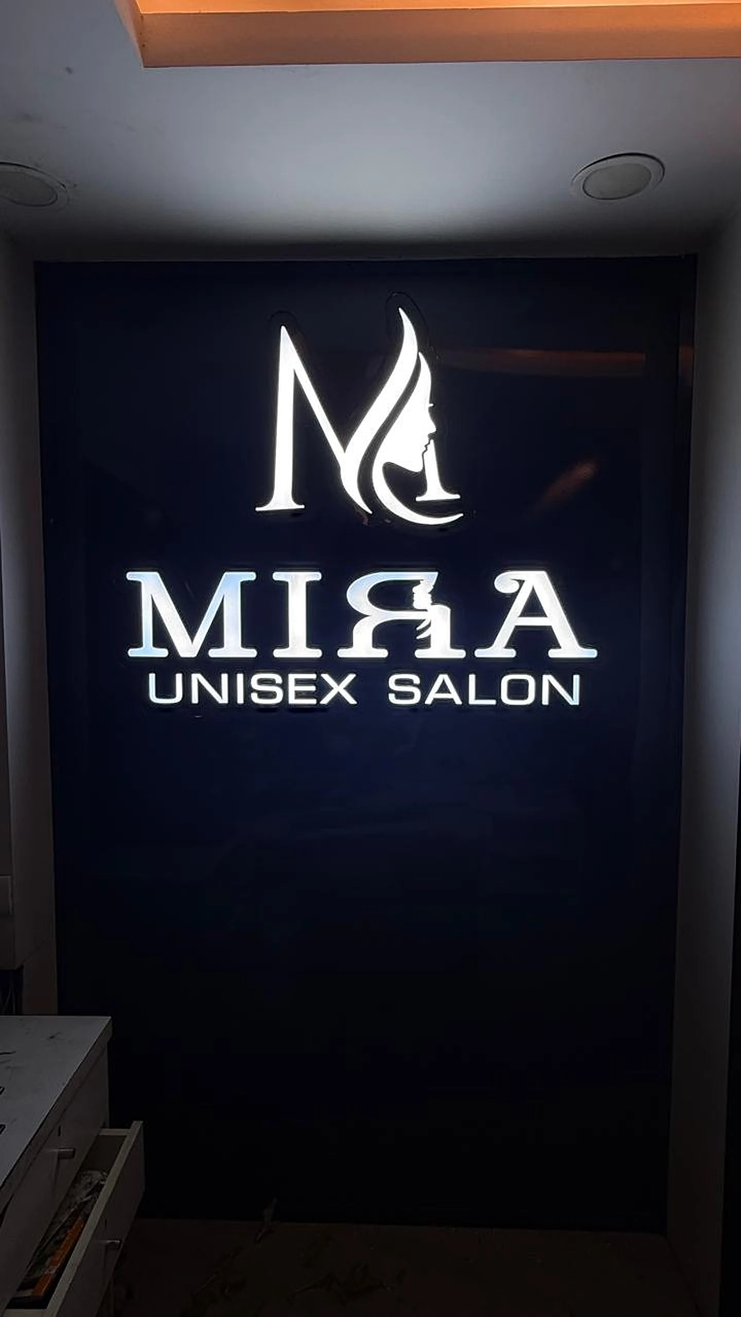 acrylic sign board Chennai salon interior logo inspiration by BRS SIIGNS